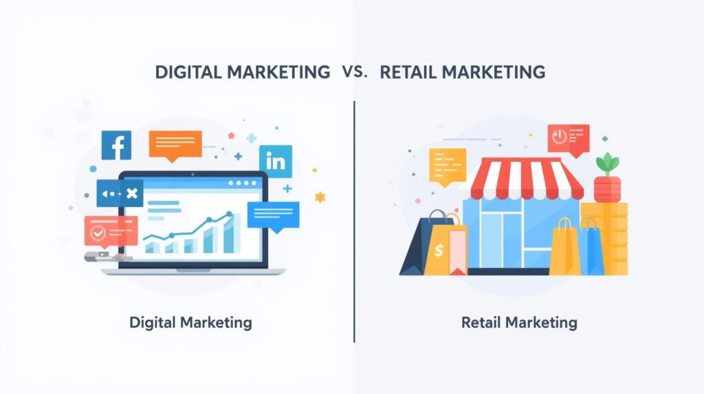 Digital Marketing vs Retail Marketing: कौन सा बेहतर है आपके बिज़नेस के लिए? creat blog image digital marketing vs retail marketing